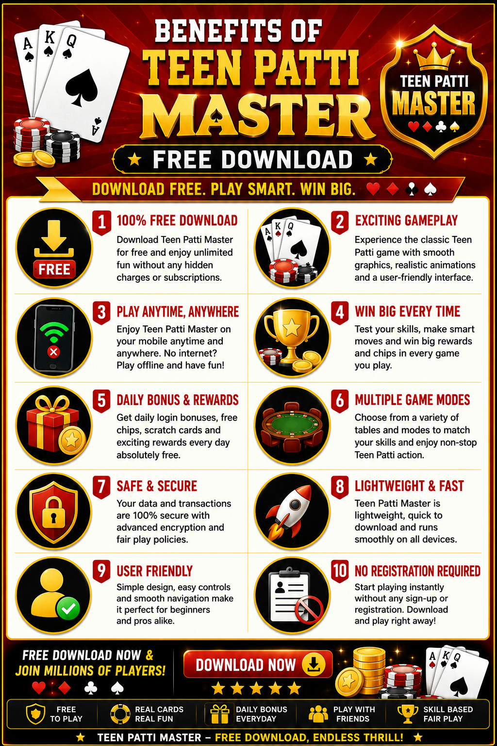 Benefits of Teen Patti Master Free Download