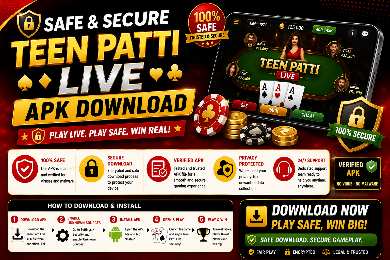 Safe and Secure Teen Patti Live APK Download