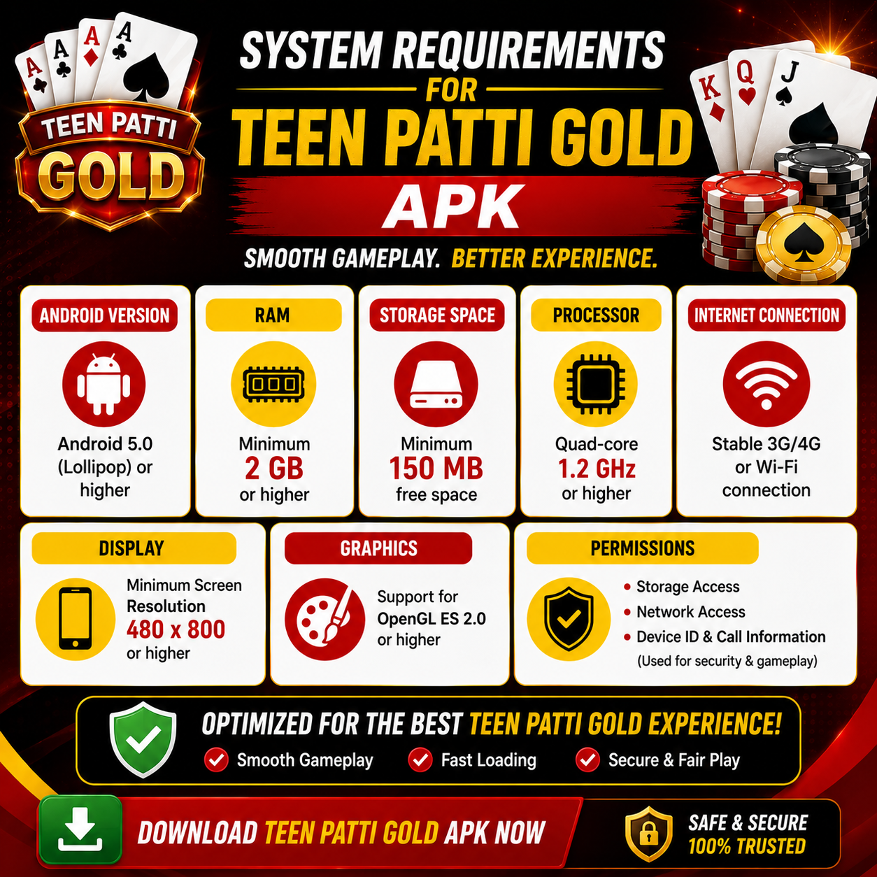 System Requirements for Teen Patti Gold APK