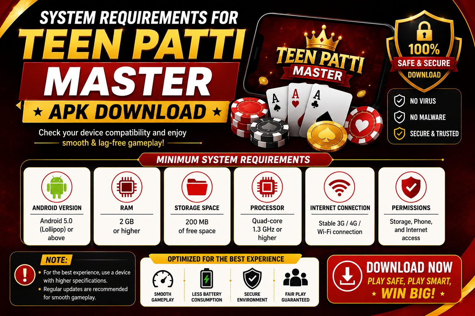 System Requirements for Teen Patti Master APK Download